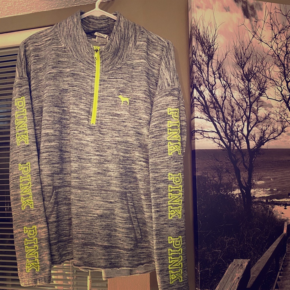 PINK Neon Greenish/Yellow Quarter Zip Sweatshirt